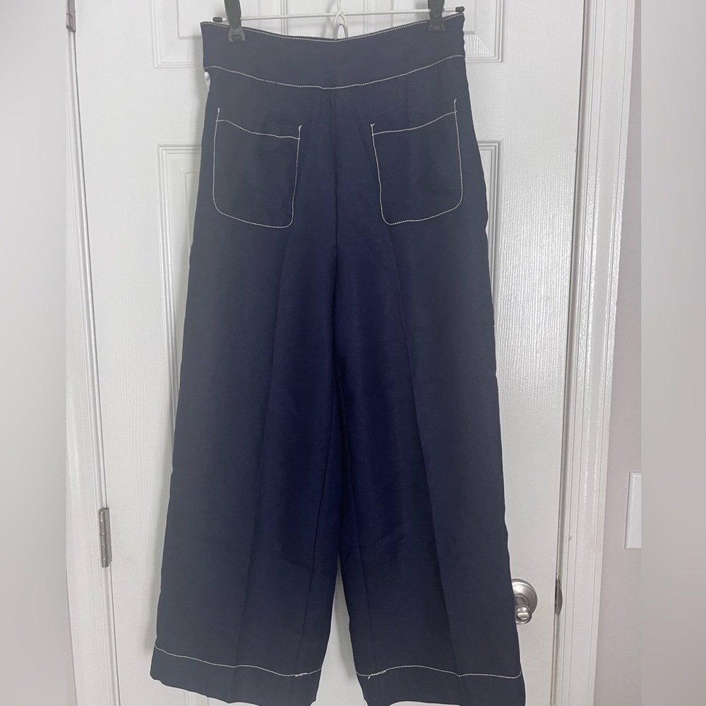 NWT| Anthropology Moon River Dark Blue Trousers with Light Stitching, Size XS/S